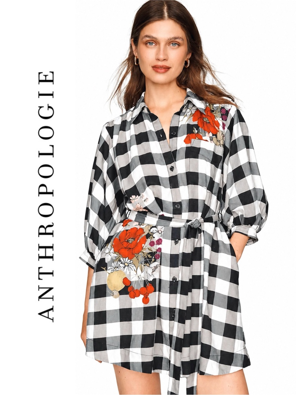 Anthropologie Maeve Mona Linen Blend Mini Shirtdress
